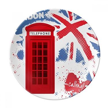 Imagem de Prato decorativo de porcelana salver louça de jantar com bandeira de Londres do Reino Unido