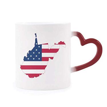 Imagem de Virginia EUA Mapa Ocidental Estrelas Listras Bandeira Forma Sensível ao Calor Caneca Vermelha Mudança de Cor