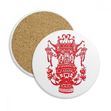 Imagem de Lanterna chinesa vermelha com estampa de lótus copo copo copo de proteção de mesa pedra absorvente
