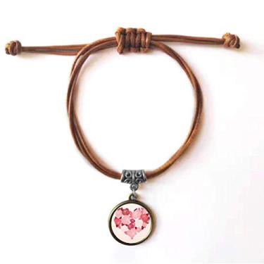Imagem de DIYthinker Pulseira de couro em forma de coração com rosas para Dia dos Namorados Marrom Joia Presente