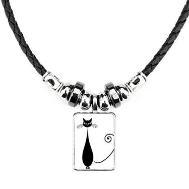 Imagem de DIYthinker Adorável pingente de corda de couro preto com desenho de animal para amantes de gatos