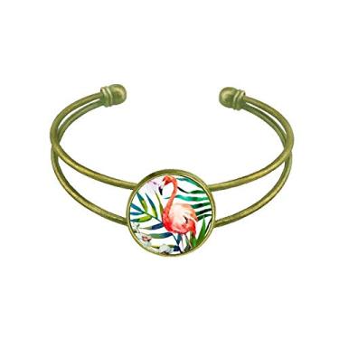 Imagem de Bracelete retrô com flores de flamingo, joias de punho aberto com plantas tropicais