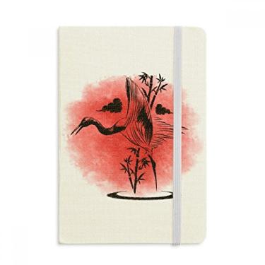 Imagem de Caderno estilo japonês vermelho guindaste tecido capa dura diário clássico A5