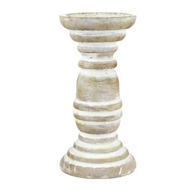 Imagem de Stonebriar Castiçal de madeira branco usado decorativo, decoração de casa costeira, designs inspirados no oceano para decorações de casamento, festas ou uso diário, grande 20 cm