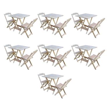 Imagem de Kit 7 Jogos De Mesa Dobravel Com 2 Cadeiras De Madeira 70X70 Para Restaurante E Bar - Sem Pintura