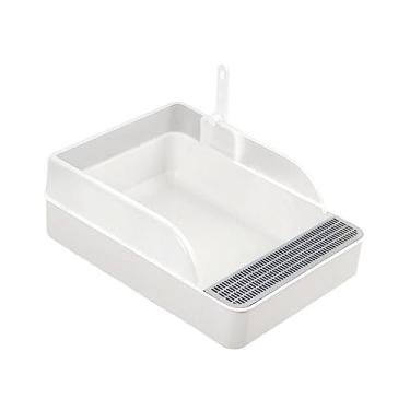 Imagem de ＫＬＫＣＭＳ Caixa de areia para gatos caixa de areia para animais de estimação penico removível grande semi fechado durável recipiente para areia para, branco s