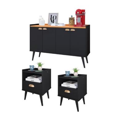 Imagem de Kit Casa Completa 2 Mesas Cabeceira Estilo Mesinhas Lateral Cama Aparador Buffet Kiev Cantinho Café Cozinha Sala Estar - RPM Móveis (Preto | Preto/Cinamomo)