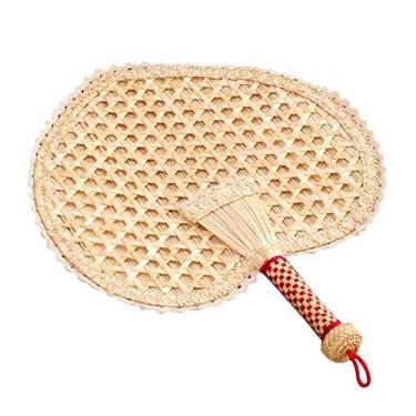 Imagem de Ventilador dobrável 1 peça ventiladores de mão puro feito à mão ventilador de palha de trigo velho ventilador de resfriamento verão decoração de casa ventiladores portáteis (cor: B) acessórios decorativos feitos à mão (tamanho: A)