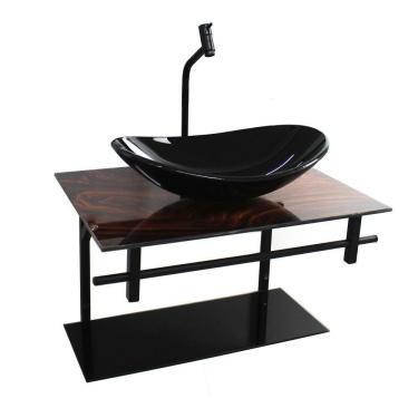 Imagem de Gabinete Vidro Banheiro 60Cm Oval Ap Slim Madeira Nogueira