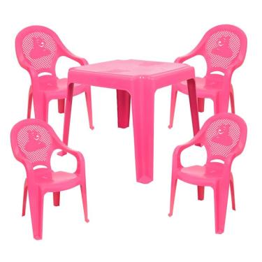 Imagem de Conjunto de Mesa de Plástico com 4 Cadeiras Infantil Happy Rosa