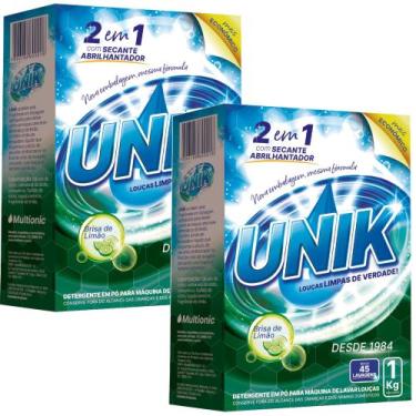 Imagem de 2X Detergente Para Maquina De Lavar Louça Sabão Em Pó Unik 1Kg Com Sec