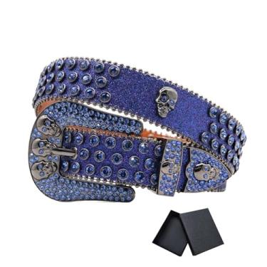 Imagem de Blue Rhinestone Skull Street Hip Hop Netflix Belt Bb Belt Bb Simon Belt Men Western Belts For Woman (Color : Blue, Size : 100)