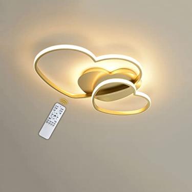 Imagem de Plafon LED regulável de 40 W, design moderno dourado em forma de coração, abajur de metal com abajur acrílico com design de coração amor, plafon para quarto, sala de jantar, cozinha, abajur