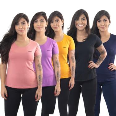 Imagem de Kit 5 Camiseta Feminina Cumpridinha Tapa Bumbum Fitness Dry Fit By (as2, alpha, l, regular, Mostarda/Preto/Rosê/Lilás/Marinho)