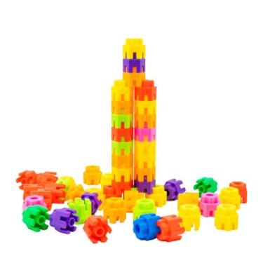 Imagem de Blocos de Montar Brinquedo Infantil Interativo Hexagonais Encaixar 64 Peças Educativo