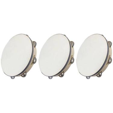 Imagem de Kit 3 Pandeiros Redondo de Madeira 10" Pele Natural New York