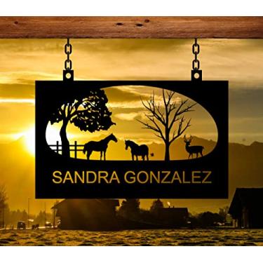 Imagem de Decorações de quintal, placas de fazenda, placas de fazenda de metal, placas de metal grandes, placas retangulares, placas de fazenda personalizadas, decorações de pendurar, placas com cavalo/veado, placas com nome/data de construção/endereço, presentes personalizados, presentes de fazendeiro, prese