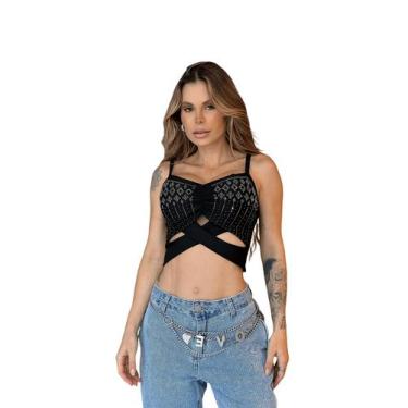 Imagem de Cropped Festa Corset Paete Top Brilhos Feminino Decote V Alcinha - Loo