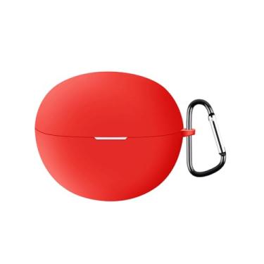 Imagem de AKABEILA Capa HUAWEI FreeClip, capa protetora de silicone macio com chaveiro para HUAWEI FreeClip capa de carregamento masculina e feminina [LED frontal visível] vermelha