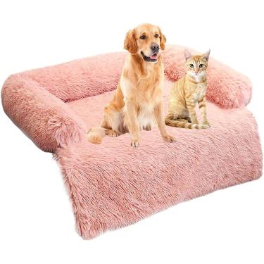 Imagem de Sofá macio da esteira do cão do luxuoso, coxim macio confortável do colchão do cão, cama ortopédica do cão lavável anti deslizamento protetor calmante da mobília, rosa, l