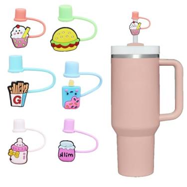 Imagem de Conquerall 6 peças de tampa de palha em forma de comida fofa de silicone de grau alimentício projetada para uso com canudos de 10 mm Stanley 850 g e acessórios de caneca de 1,134 g