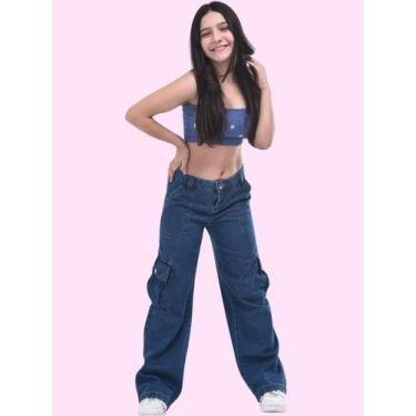 Imagem de Calça Jeans Cargo Feminina Juvenil Jeans - Senhorita Torres