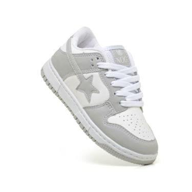 Imagem de Tênis Infantil Menina Menino Nog Star Casual Unisex Escolar (Branco/Cinza, BR, Criança de 4 a 8 anos, Numérico, P, 27)