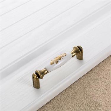 Imagem de Armário de cozinha alça de armazenamento flor de ouro cerâmica maçaneta da porta do armário antigo puxa ferragens, 724,96mm antigo