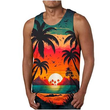 Imagem de Camiseta havaiana regata esportiva tropical academia coletes de praia para homens outono verão gola canoa estampa floral colete masculino 2024, X-526 Laranja queimado, XG