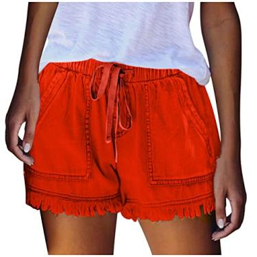 Imagem de Shorts feminino verão outono jeans franja franzido western shorts jeans feminino 2024, Z-736 Vermelho, M