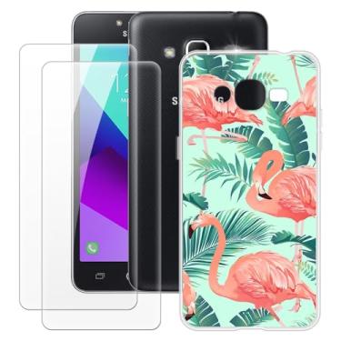 Imagem de MILEGOO Capa para Samsung Galaxy J2 Prime + 2 peças protetoras de tela de vidro temperado, capa de TPU de silicone macio à prova de choque para Samsung Galaxy J2 Prime (5 polegadas) Flamingo