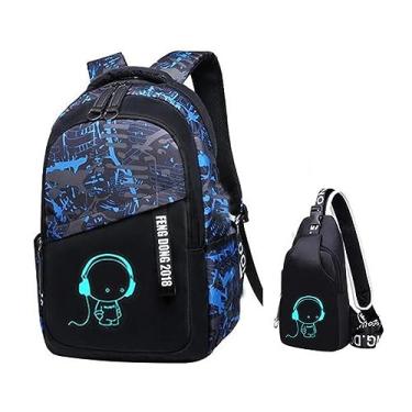 Imagem de Mochila masculina para estudantes do ensino médio, mochila para computador, redução de carga e desgaste, mochila com bolhas de gato, Azul, One Size