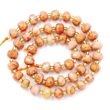 Imagem de Malahill Contas de pedra natural por atacado para fabricação de colares de pulseiras, vendidas por saco, 5 fios e um rolo de cordão dentro, rondelle facetado, laranja jaspe 8 mm