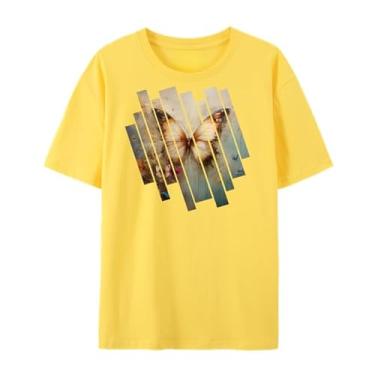 Imagem de Camisetas de arte de borboleta, camiseta fofa de verão com borboleta e flor, camiseta gráfica para homens e mulheres., 1 amarelo, GG