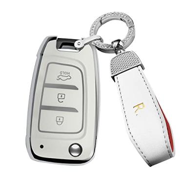 Imagem de ontto Capa de chaveiro adequada para Hyundai Solaris 2 i30 Kona Flip Remote TPU Key Glove Light and Glossy Key Holder Branco