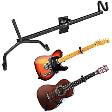 Imagem de Montagem na parede da guitarra horizontal, suporte de parede com gancho de inclinação integral, suporte acústico para baixo ukulele guitarra folk multifuncional