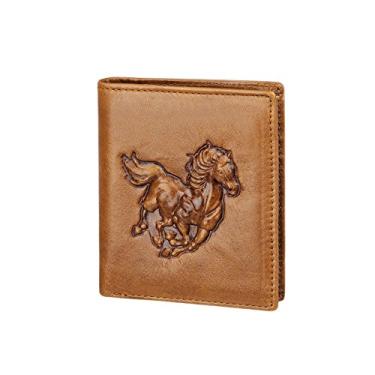 Imagem de Carteira masculina de couro, porta-cartão de crédito, bolso para moedas, carteira com proteção RFID, Cavalo - 3, tamanho �nico