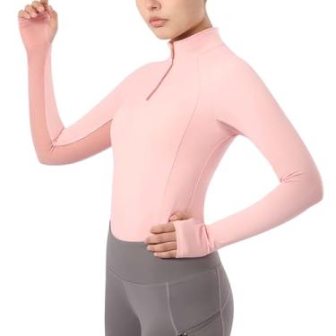 Imagem de Harrison Howard Blusa feminina de manga comprida com design de meia malha para o verão de secagem rápida com decote elegante, Laranja, rosa, M