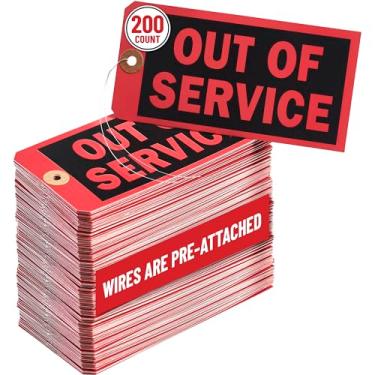 Imagem de Etiquetas fora de serviço com ganchos de arame pré-anexados, conjunto de 200 etiquetas de reparo e inspeção de equipamentos, etiqueta de pendurar cartolina vermelha de 13 pontos com ilhós reforçados,