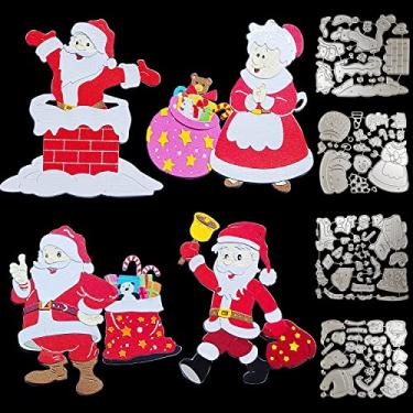 Imagem de 4 conjuntos de recortes de natal chaminé de Papai Noel para fazer cartões Mrs Claus suprimentos para scrapbooking matrizes gravação estêncil ferramenta para moldes DIY cartão de papel álbum de fotos decoração artesanato