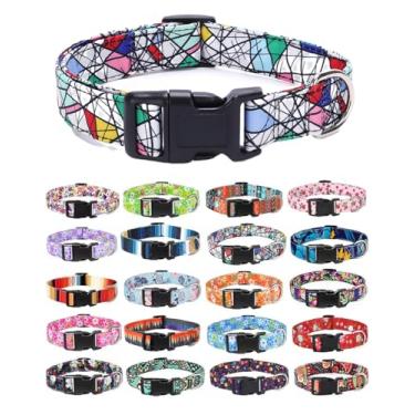 Imagem de Moonpet Coleiras de cachorro para cães pequenos e médios grandes - unissex design bonito meninos meninas cachorro coleira macia ajustável boêmia elegante floral coleiras para cães-branco tangram-M