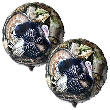 Imagem de Havercamp Wild Turkey Mylar Balloons (2 Pcs.)! 2 Round 18” Foil Party Balloons with Hunting Camo background. Great for Turkey Hunter Themed Party, Birthdays, Opening Day, Graduation Party, Father's