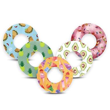 Imagem de ExpressionMed - Adesivo para Freestyle Libre (pacote com 5) - Base dividida, pré-corte, impermeável e à prova de suor, fita CGM não desfiada (alimentos deliciosos) - Feito nos EUA