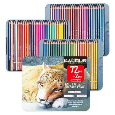Imagem de KALOUR 72 lápis de cor metálicos, núcleo macio com cores vibrantes, ideal para desenhar, misturar, esboçar, sombrear, colorir para adultos artistas iniciantes