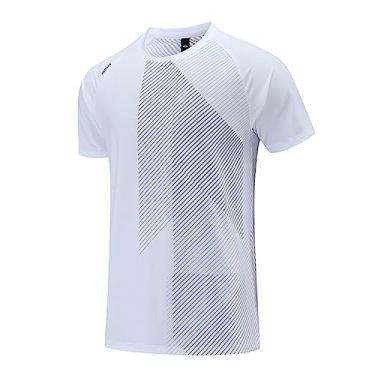 Imagem de Camiseta masculina atlética de manga curta, ajuste solto, impressão de secagem rápida, leve, fina, lisa, academia, Branco, XG