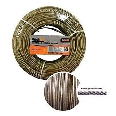 Imagem de Cabo Aço Arame Revestido Reforçado Varal Multi Uso 3mm 100mt