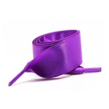Imagem de Silk Satin Ribbon Shoelaces Width Flat Shoelace Boots Sneakers Colourful Laces For Shoes Accesories (Color : Dark purple, Size : 80cm)