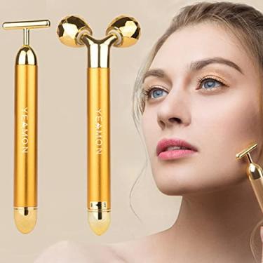 Imagem de 2-IN-1 Beauty Bar 24k Golden Pulse Facial Face Massager,3D Roller Electric Sonic Energy and T Shape Arm Eye Nose Head Massager Instant Face Lift,Anti-Wrinkles,Skin Tightening,Face Firming