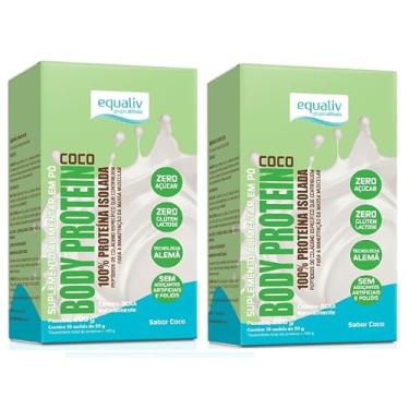 Imagem de Kit 2 Body Protein Sabor Coco 100% Proteina Isolada 10 Sachês de 20g Equaliv