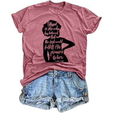 Imagem de Juneteenth Shirts: Camiseta feminina preta menina mágica melanina camiseta afro oração camiseta preta rainha gráfica tops, rosa, M